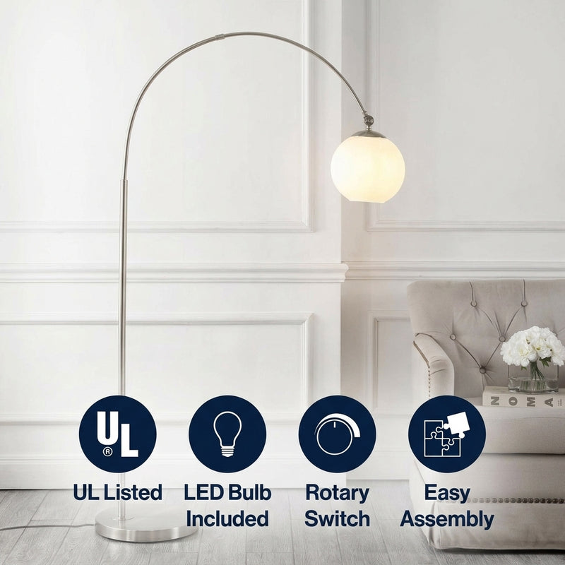 Nora 71" Coastal Vintage Iron LED Floor Lamp Nickel/White – ICONS