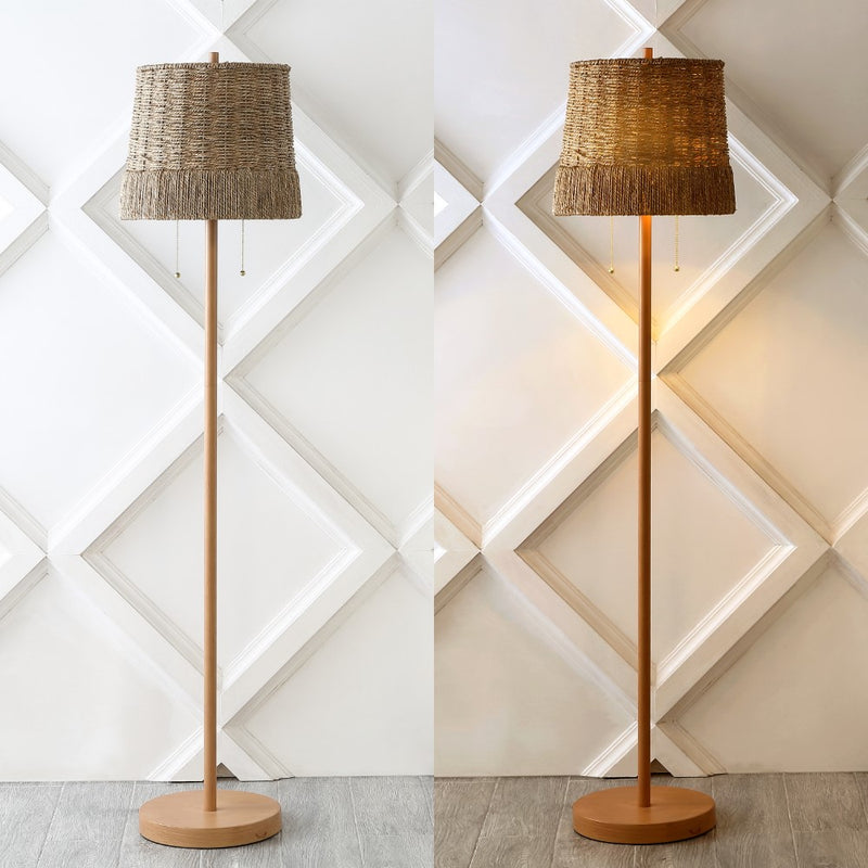 Ocata 61"  Coastal Bohemian Iron/Rattan LED Floor Lamp with Pull-Chain - JONATHAN Y