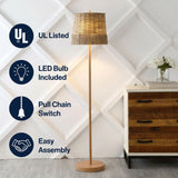 Ocata 61"  Coastal Bohemian Iron/Rattan LED Floor Lamp with Pull-Chain Brown Wood Finish / 2 Sockets – ICONS