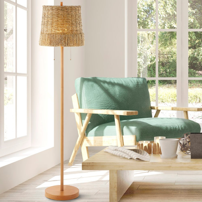 Ocata 61"  Coastal Bohemian Iron/Rattan LED Floor Lamp with Pull-Chain - JONATHAN Y