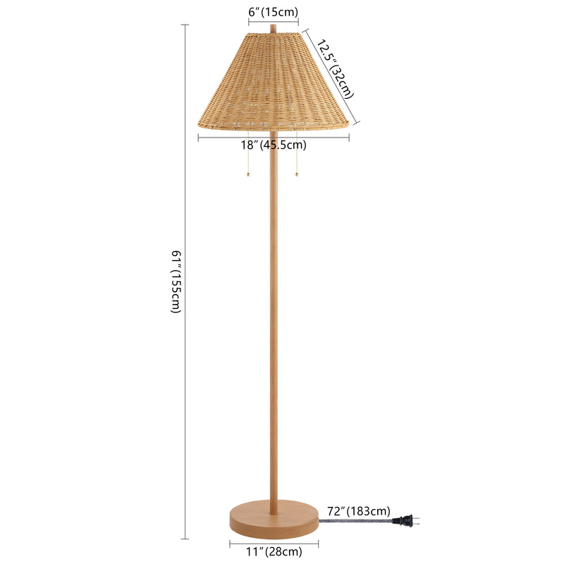 Nando 61"  Coastal Bohemian Iron/Rattan LED Floor Lamp with Pull-Chain