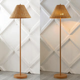 Nando 61"  Coastal Bohemian Iron/Rattan LED Floor Lamp with Pull-Chain