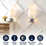 Nando 61"  Coastal Bohemian Iron/Rattan LED Floor Lamp with Pull-Chain Brown Wood Finish / 2 Sockets – ICONS