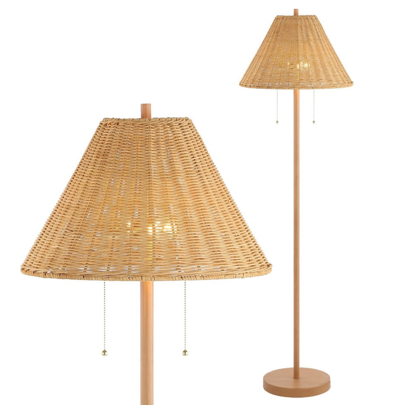 Nando 61"  Coastal Bohemian Iron/Rattan LED Floor Lamp with Pull-Chain