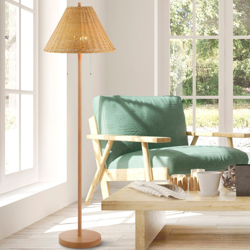 Nando 61"  Coastal Bohemian Iron/Rattan LED Floor Lamp with Pull-Chain