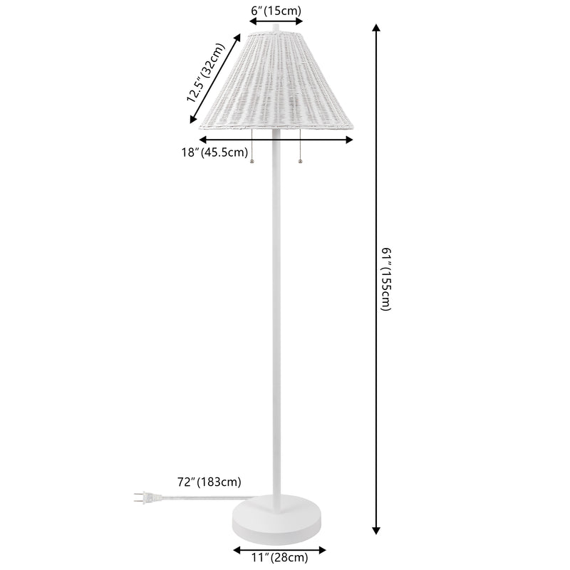 Nando 61"  Coastal Bohemian Iron/Rattan LED Floor Lamp with Pull-Chain