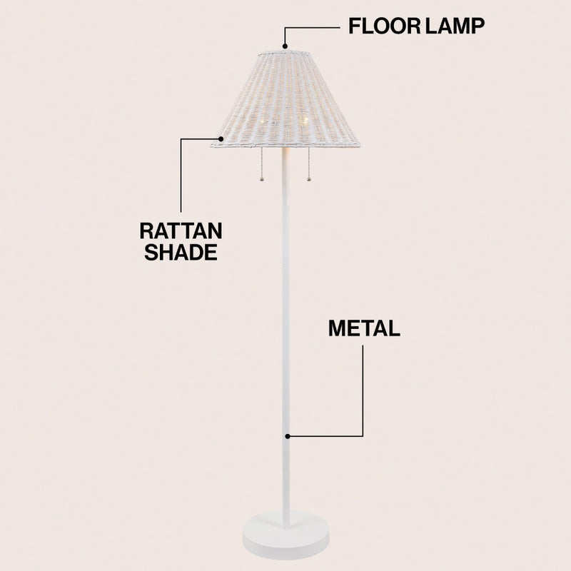 Nando 61"  Coastal Bohemian Iron/Rattan LED Floor Lamp with Pull-Chain