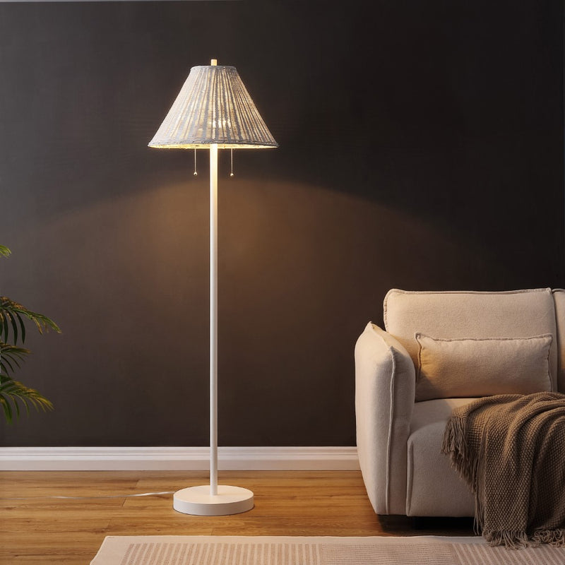 Nando 61"  Coastal Bohemian Iron/Rattan LED Floor Lamp with Pull-Chain