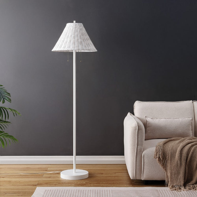 Nando 61"  Coastal Bohemian Iron/Rattan LED Floor Lamp with Pull-Chain