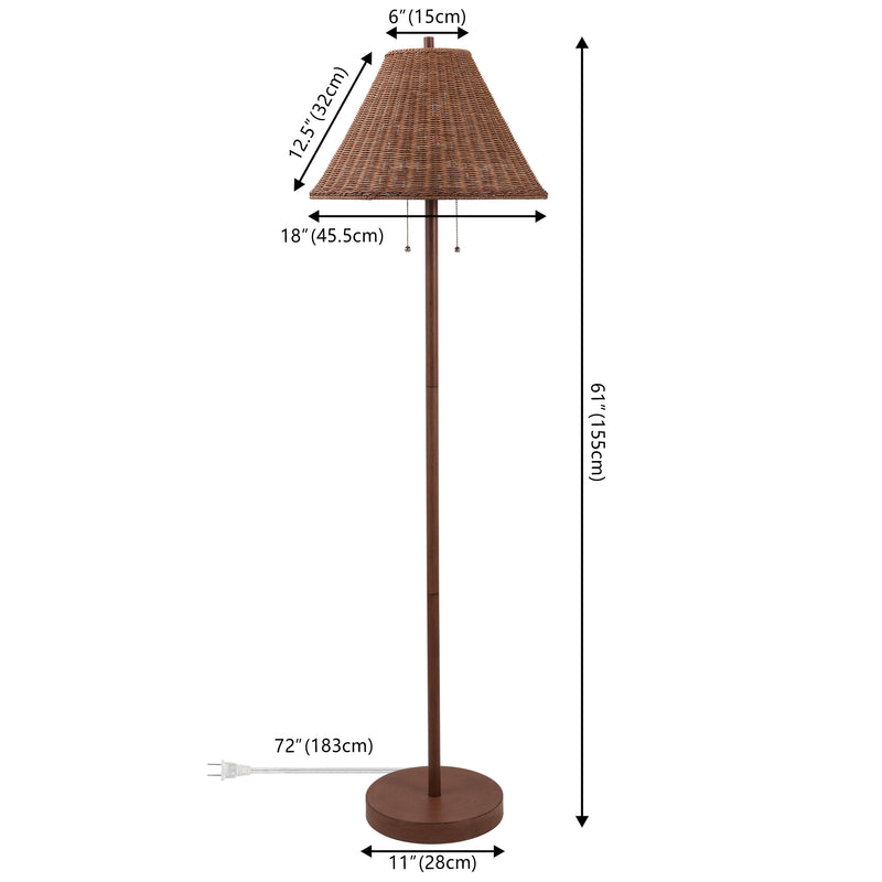 Nando 61"  Coastal Bohemian Iron/Rattan LED Floor Lamp with Pull-Chain