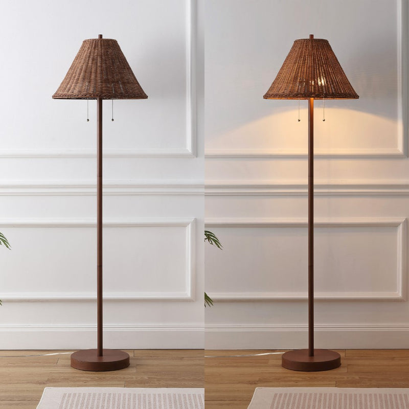 Nando 61"  Coastal Bohemian Iron/Rattan LED Floor Lamp with Pull-Chain
