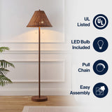 Nando 61"  Coastal Bohemian Iron/Rattan LED Floor Lamp with Pull-Chain