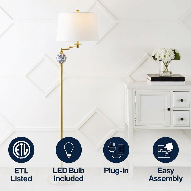 Aveiro 61.5" Classic Midcentury Iron LED Floor Lamp Brass Gold – ICONS