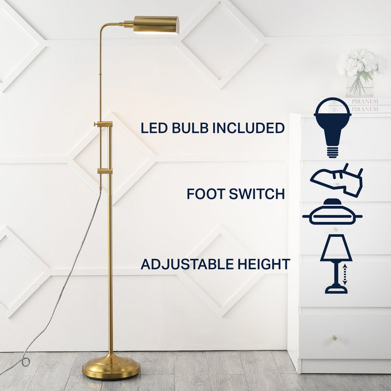 Zinnia 63" Industrial Minimalist Height-Adjustable Iron Pharmacy LED Floor Lamp - JONATHAN Y