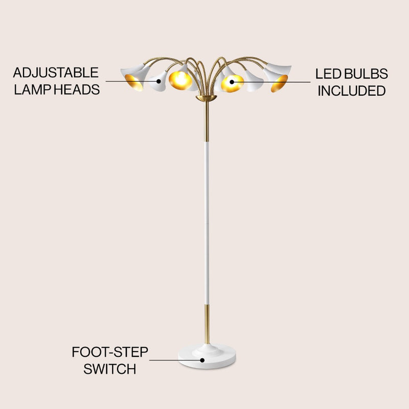 Vivian 61" 10-Light Mid-Century Modern Iron Medusa Multi Head LED Floor Lamp - JONATHAN Y