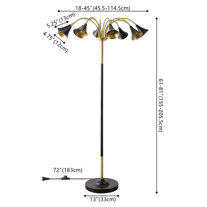 Vivian 61" 10-Light Mid-Century Modern Iron Medusa Multi Head LED Floor Lamp - JONATHAN Y