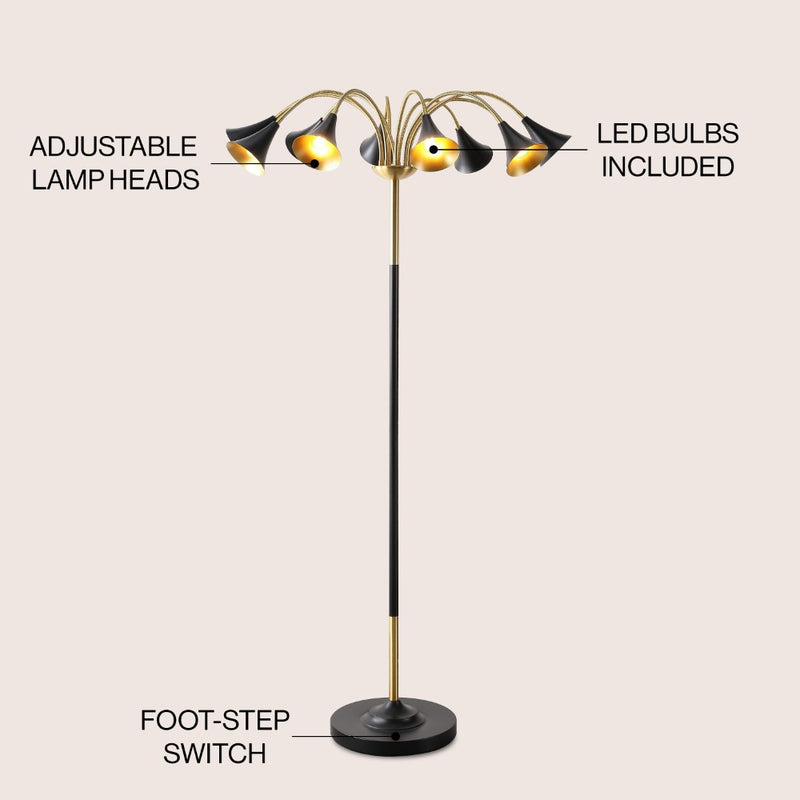 Vivian 61" 10-Light Mid-Century Modern Iron Medusa Multi Head LED Floor Lamp - JONATHAN Y
