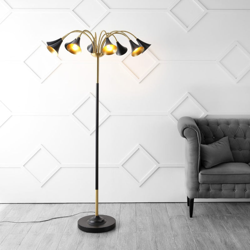 Vivian 61" 10-Light Mid-Century Modern Iron Medusa Multi Head LED Floor Lamp - JONATHAN Y