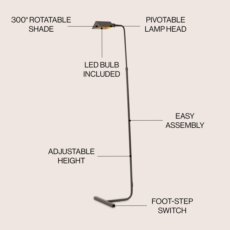 Cotys 66" MidCentury Industrial Metal Adjustable Pharmacy LED Floor Lamp - JONATHAN Y