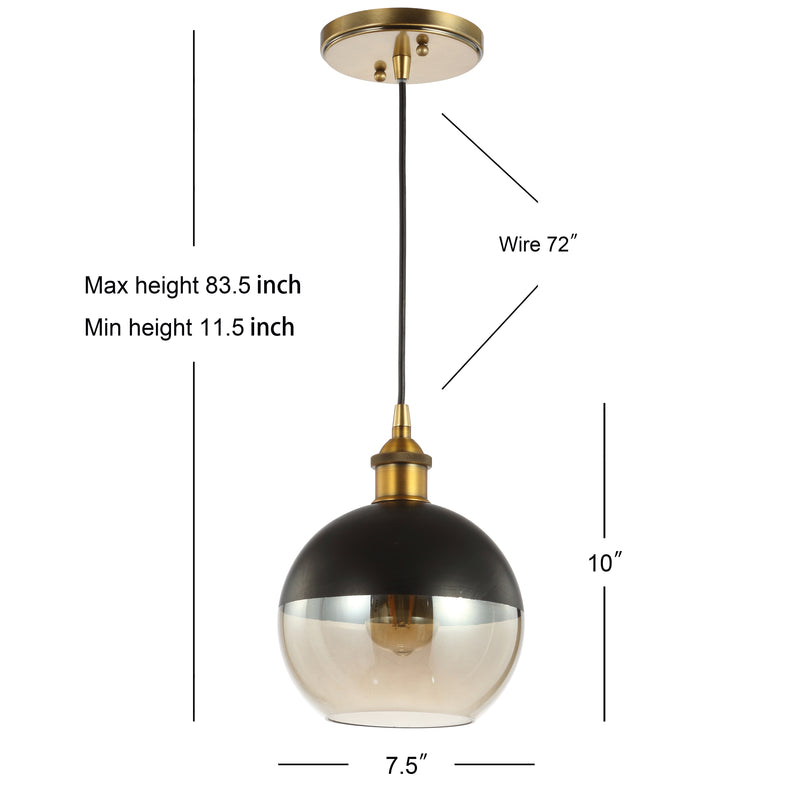 Nixon 7.5" Adjustable Drop Globe Metal/Glass LED Pendant - JONATHAN Y