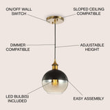 Nixon 7.5" Adjustable Drop Globe Metal/Glass LED Pendant - JONATHAN Y
