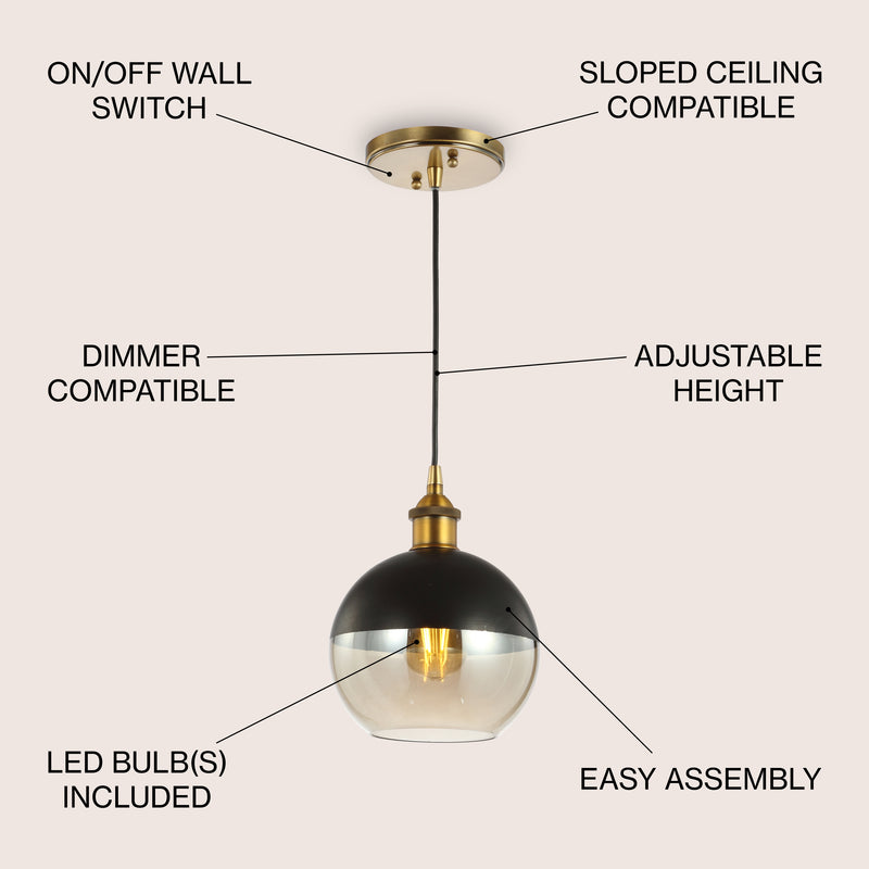 Nixon 7.5" Adjustable Drop Globe Metal/Glass LED Pendant - JONATHAN Y