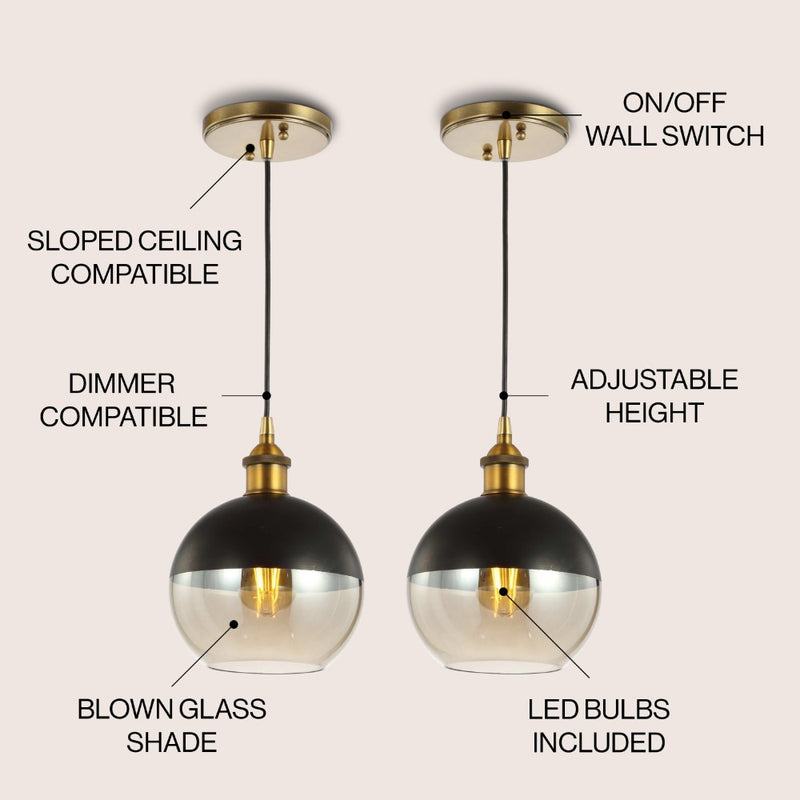 Nixon 7.5" Adjustable Drop Globe Metal/Glass LED Pendant - JONATHAN Y