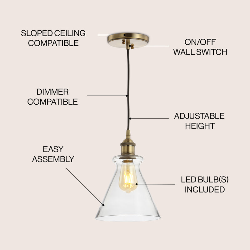 Goldwater 7.5" Adjustable Drop Metal/Glass LED Pendant - JONATHAN Y