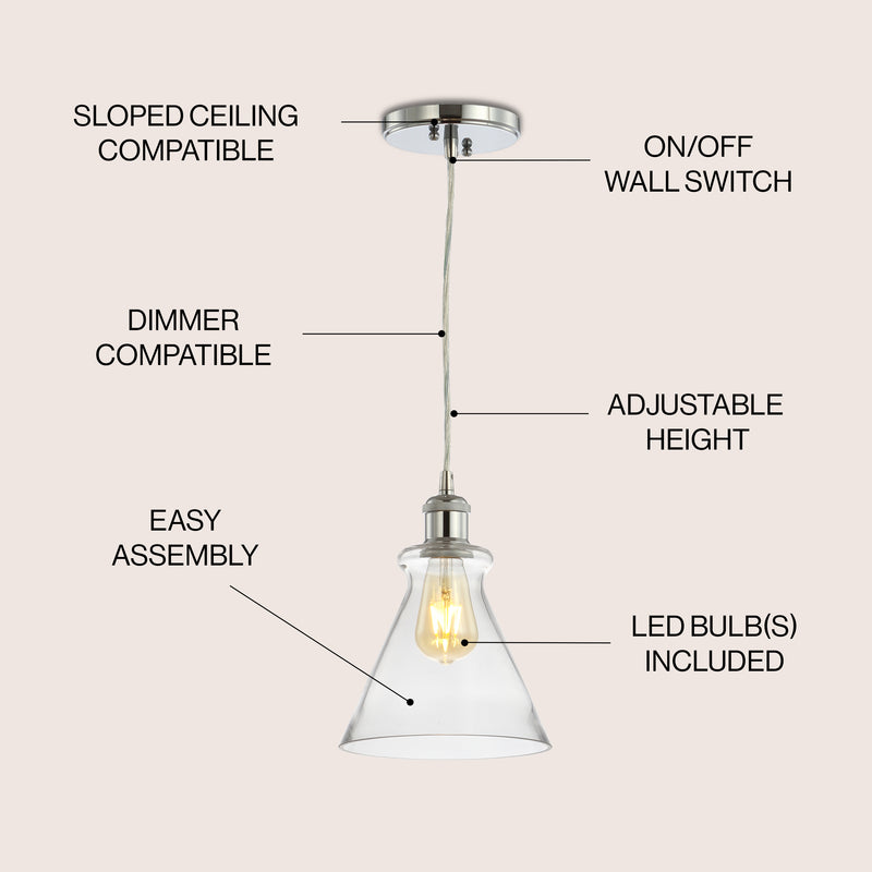 Goldwater 7.5" Adjustable Drop Metal/Glass LED Pendant - JONATHAN Y