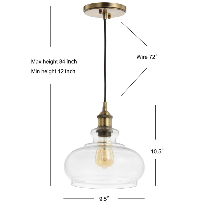 Wyatt 9.5" Adjustable Drop Pharmacy Metal/Glass LED Pendant - JONATHAN Y
