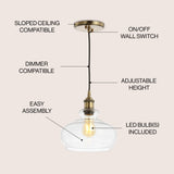 Wyatt 9.5" Adjustable Drop Pharmacy Metal/Glass LED Pendant - JONATHAN Y