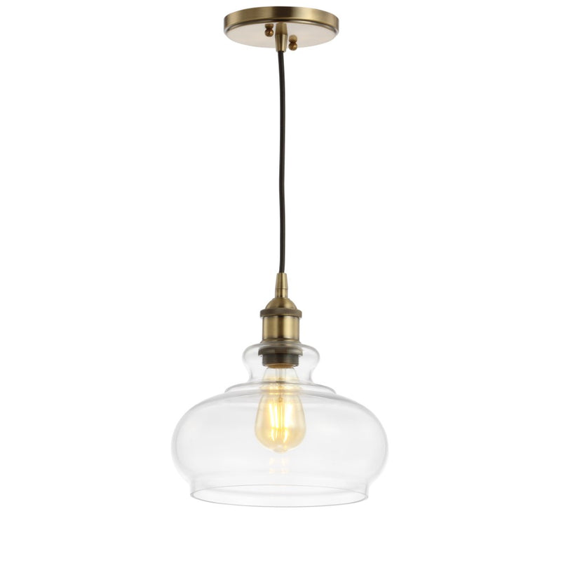 Wyatt 9.5" Adjustable Drop Pharmacy Metal/Glass LED Pendant - JONATHAN Y