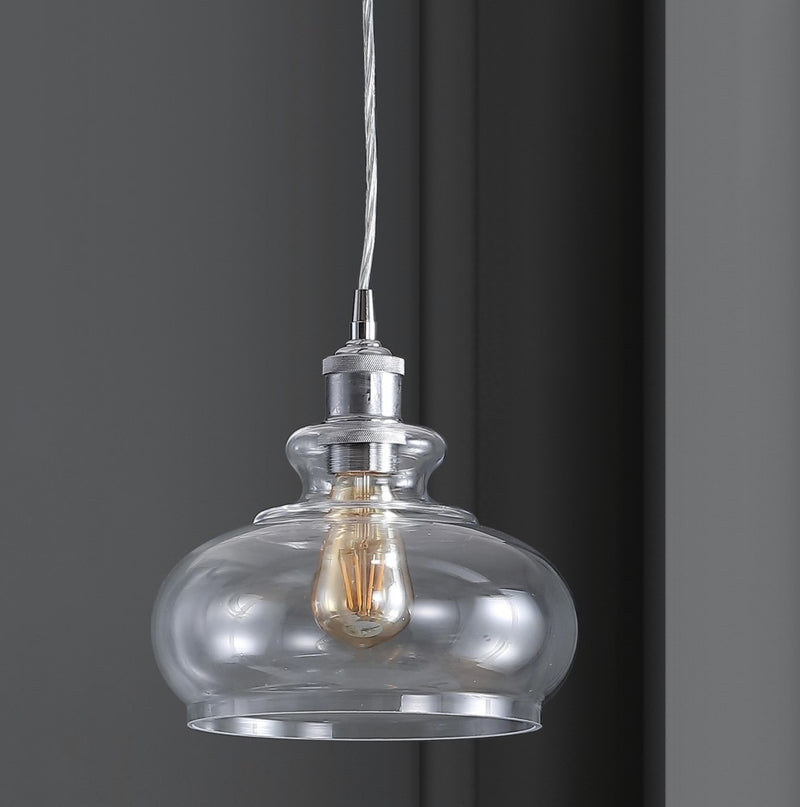 Wyatt 9.5" Adjustable Drop Pharmacy Metal/Glass LED Pendant - JONATHAN Y