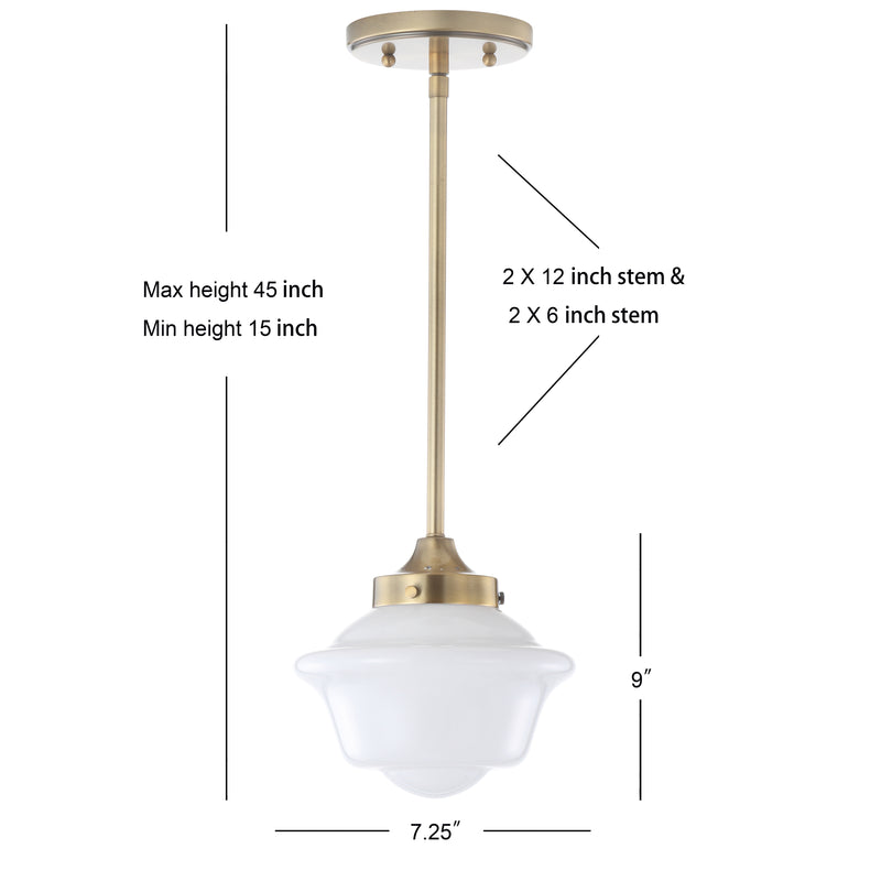 Kurtz School House Adjustable Drop Metal/Glass LED Pendant - JONATHAN Y