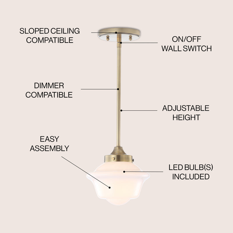 Kurtz School House Adjustable Drop Metal/Glass LED Pendant