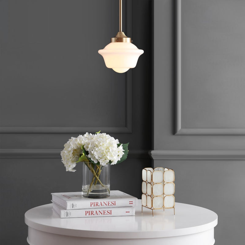 Kurtz School House Adjustable Drop Metal/Glass LED Pendant - JONATHAN Y