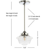 Kurtz School House Adjustable Drop Metal/Glass LED Pendant - JONATHAN Y