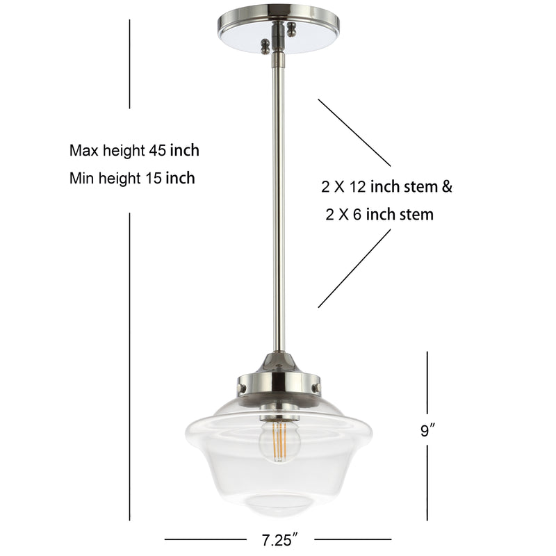 Kurtz School House Adjustable Drop Metal/Glass LED Pendant - JONATHAN Y