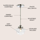 Kurtz School House Adjustable Drop Metal/Glass LED Pendant