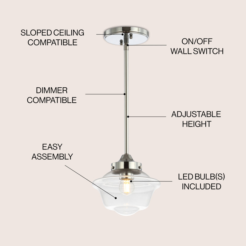 Kurtz School House Adjustable Drop Metal/Glass LED Pendant