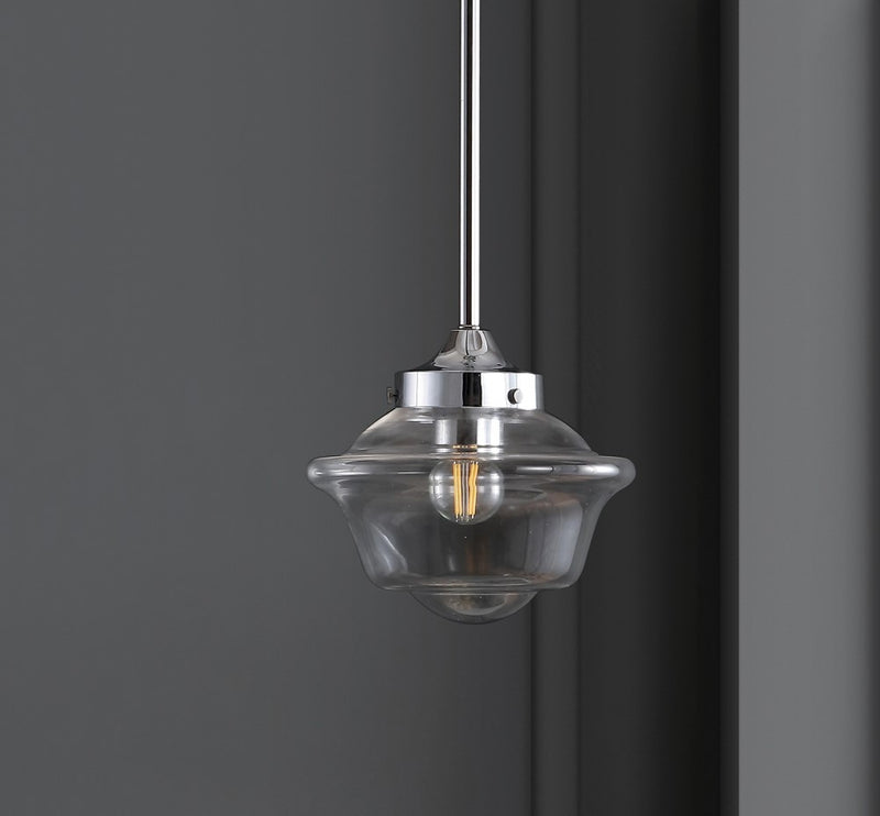 Kurtz School House Adjustable Drop Metal/Glass LED Pendant - JONATHAN Y