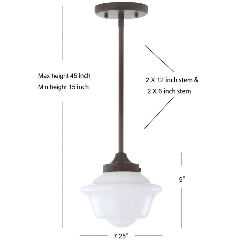 Kurtz School House Adjustable Drop Metal/Glass LED Pendant