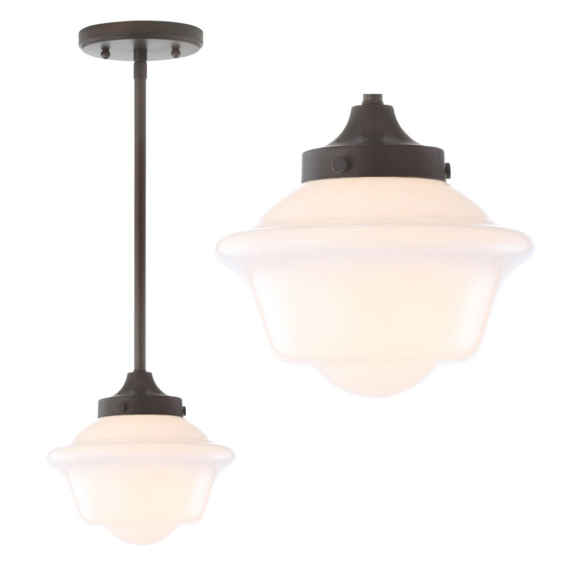 Kurtz School House Adjustable Drop Metal/Glass LED Pendant - JONATHAN Y