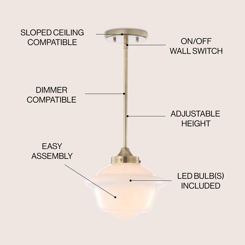 Kurtz School House Adjustable Drop Metal/Glass LED Pendant