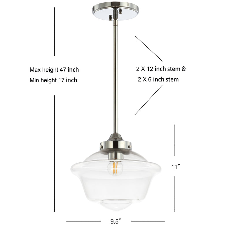 Kurtz School House Adjustable Drop Metal/Glass LED Pendant