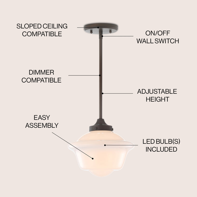 Kurtz School House Adjustable Drop Metal/Glass LED Pendant