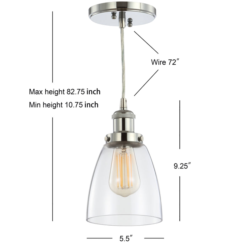 Cleo 5.5" Adjustable Metal/Glass LED Pendant - JONATHAN Y