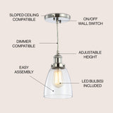 Cleo 5.5" Adjustable Metal/Glass LED Pendant - JONATHAN Y