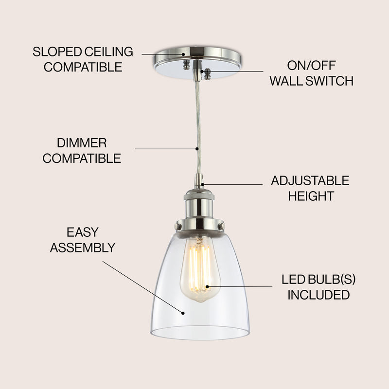 Cleo 5.5" Adjustable Metal/Glass LED Pendant - JONATHAN Y