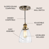 Cleo 5.5" Adjustable Metal/Glass LED Pendant - JONATHAN Y